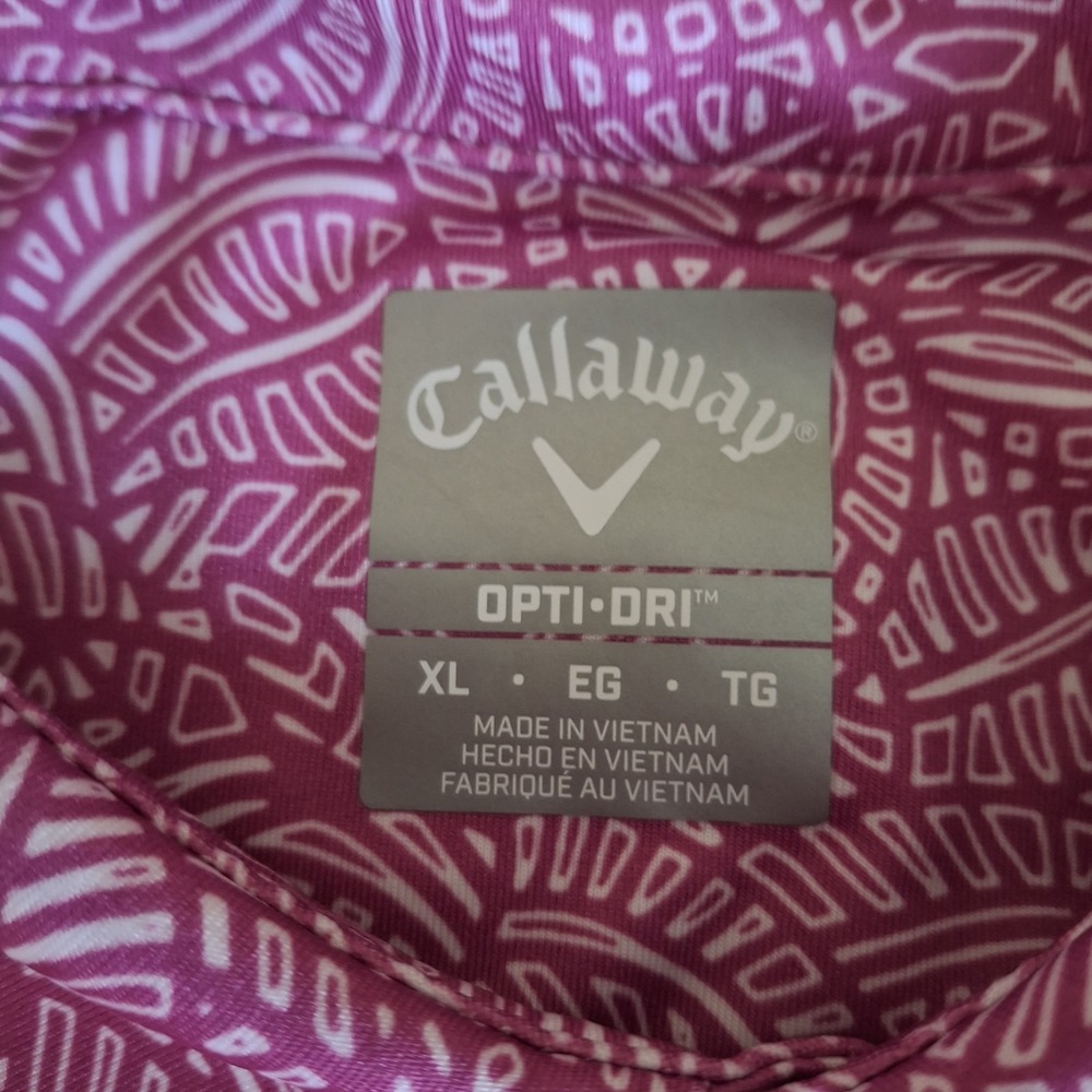 Callaway Golf Polo Shirt Mens XL Pink Abstract Geometric Print Opti-Dri Stretch
